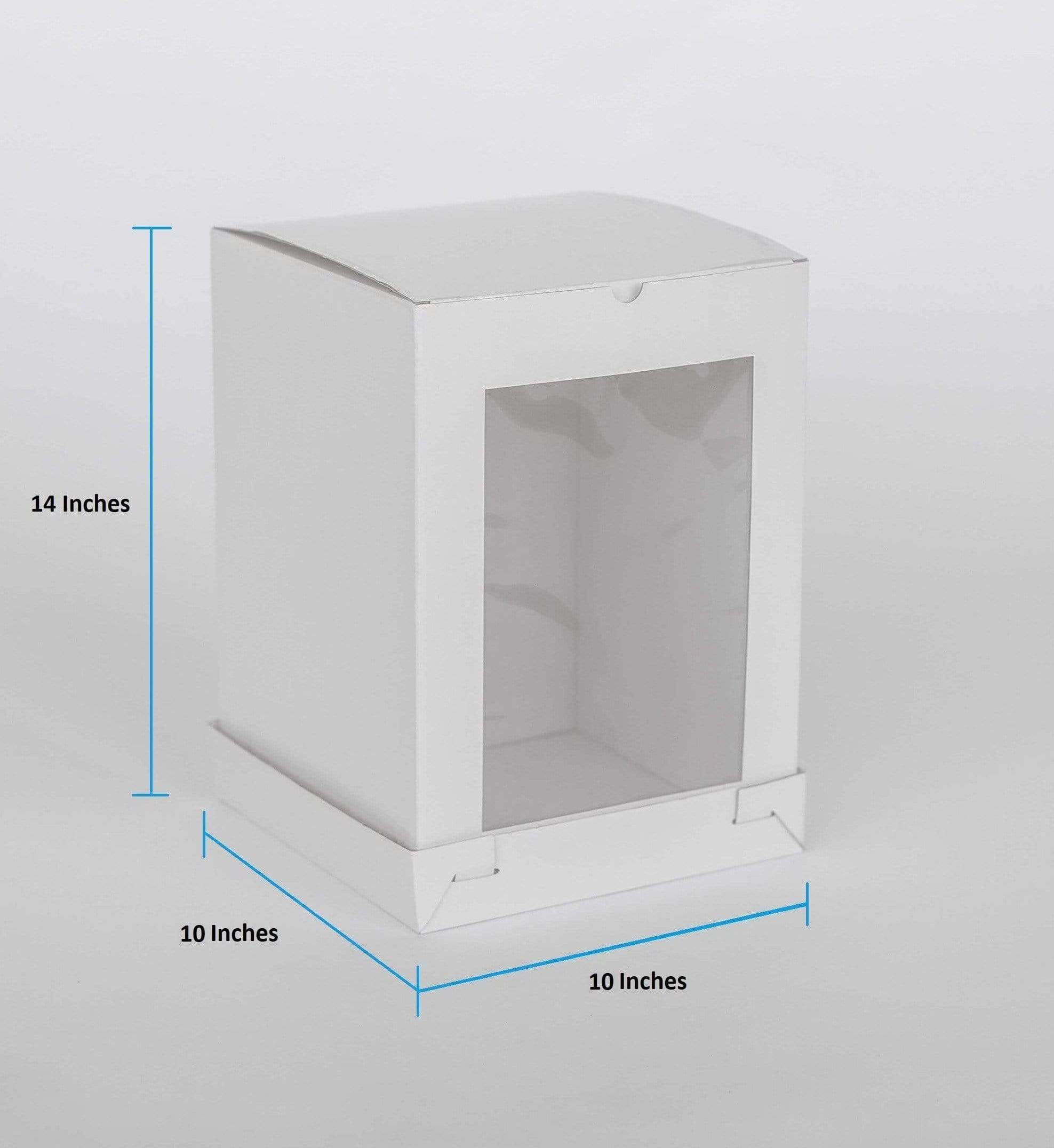 10” x 10” x 14” Tall Height Cake Box with Front Clear Window - Gloss White