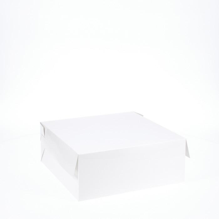 10” x 10” x 4” Low Height Cake Dessert Box with Top Cover - Gloss White