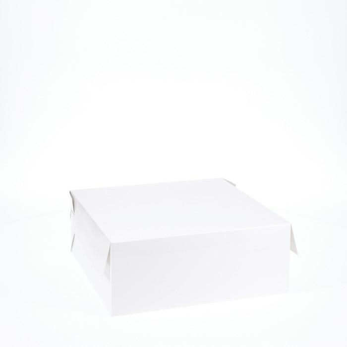 10” x 10” x 4” Low Height Cake Dessert Box with Top Cover - Gloss White