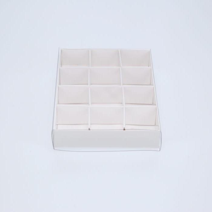 12 Chocolate Box with Clear Slide Cover - Gloss White