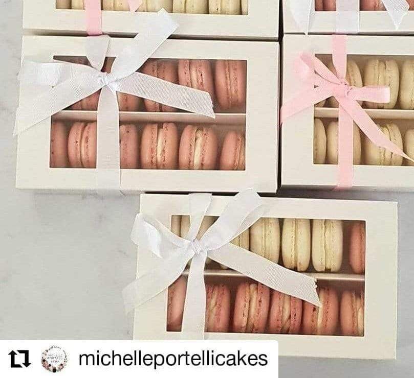 12 Macaron Dessert Box with Slide Cover & Clear Window - Gloss White
