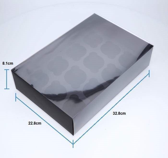 12 Regular Cupcake Boxes with Clear Slide Cover - Black Designer Range