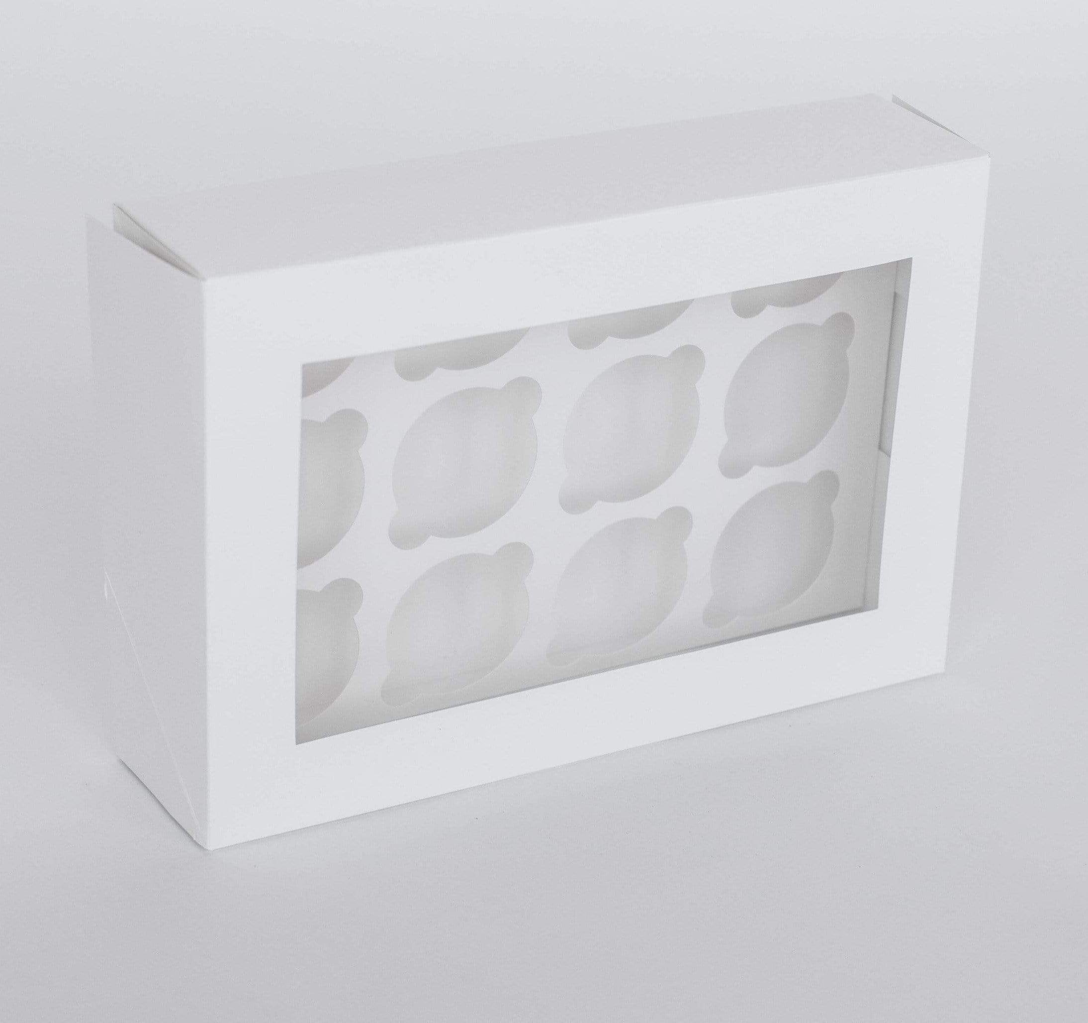 12 Regular Cupcake Boxes with Clear Window - Gloss White