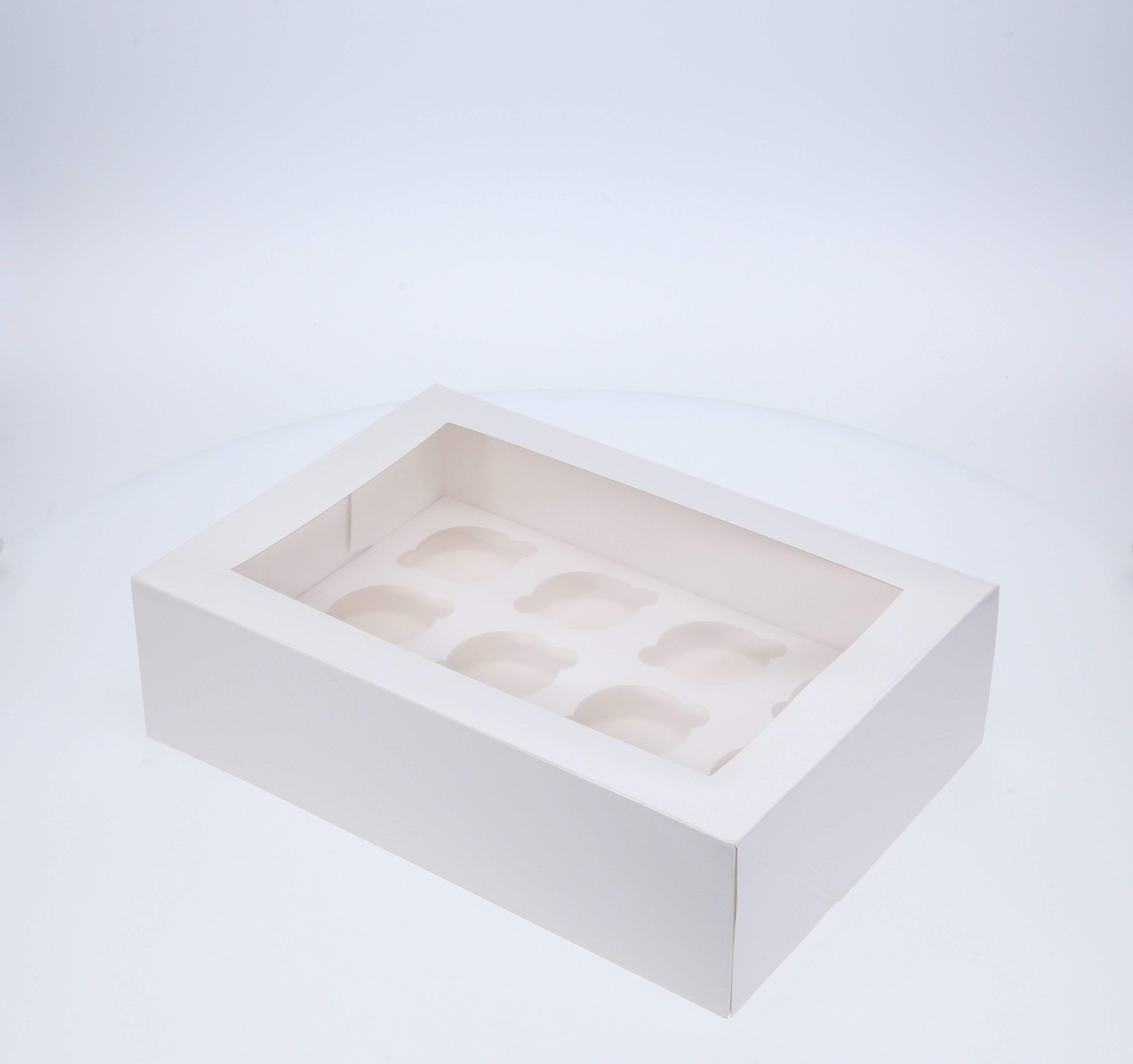 12 Regular Tall Cupcake Boxes with Clear Window - Gloss White