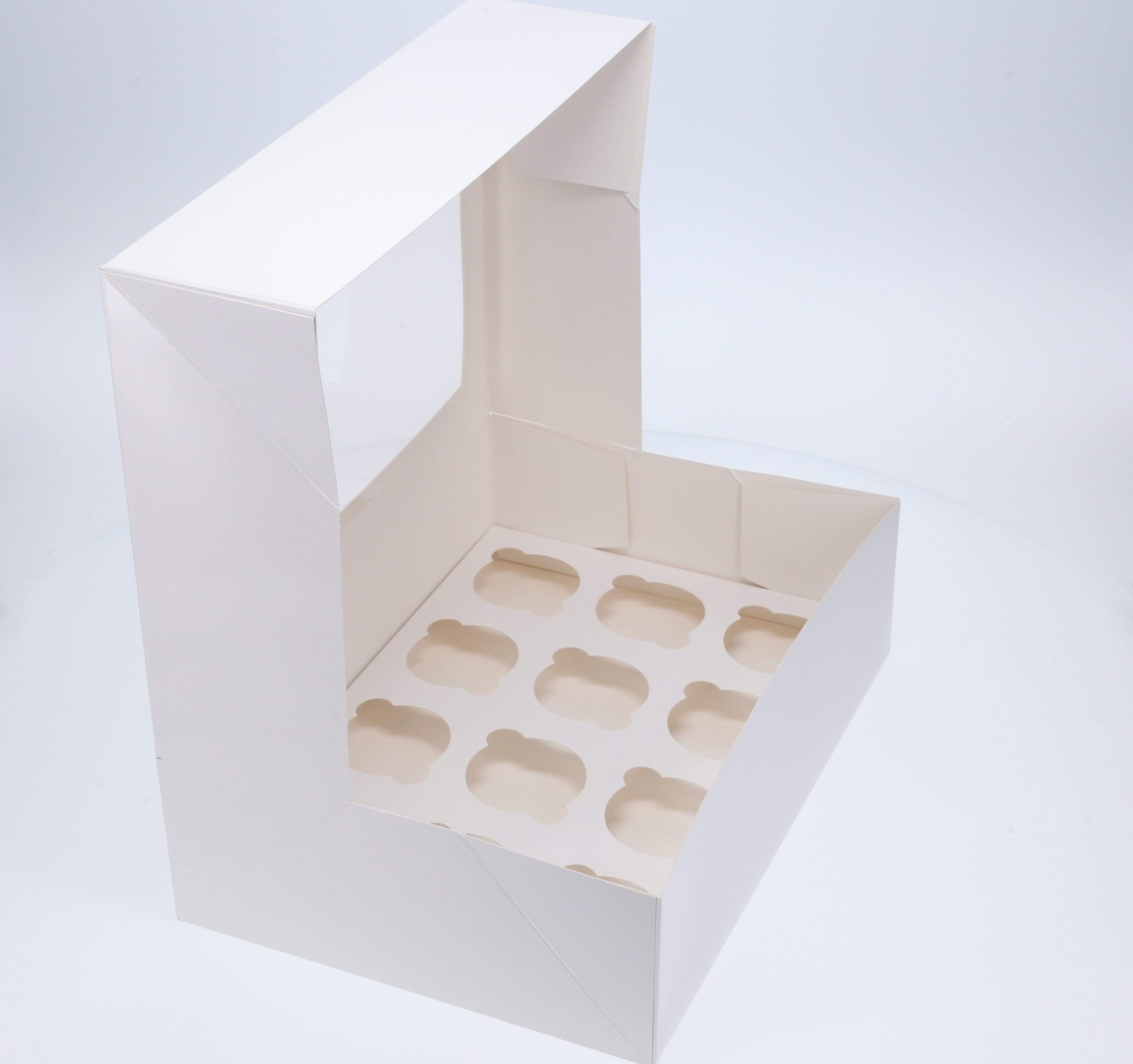 12 Regular Tall Cupcake Boxes with Clear Window - Gloss White