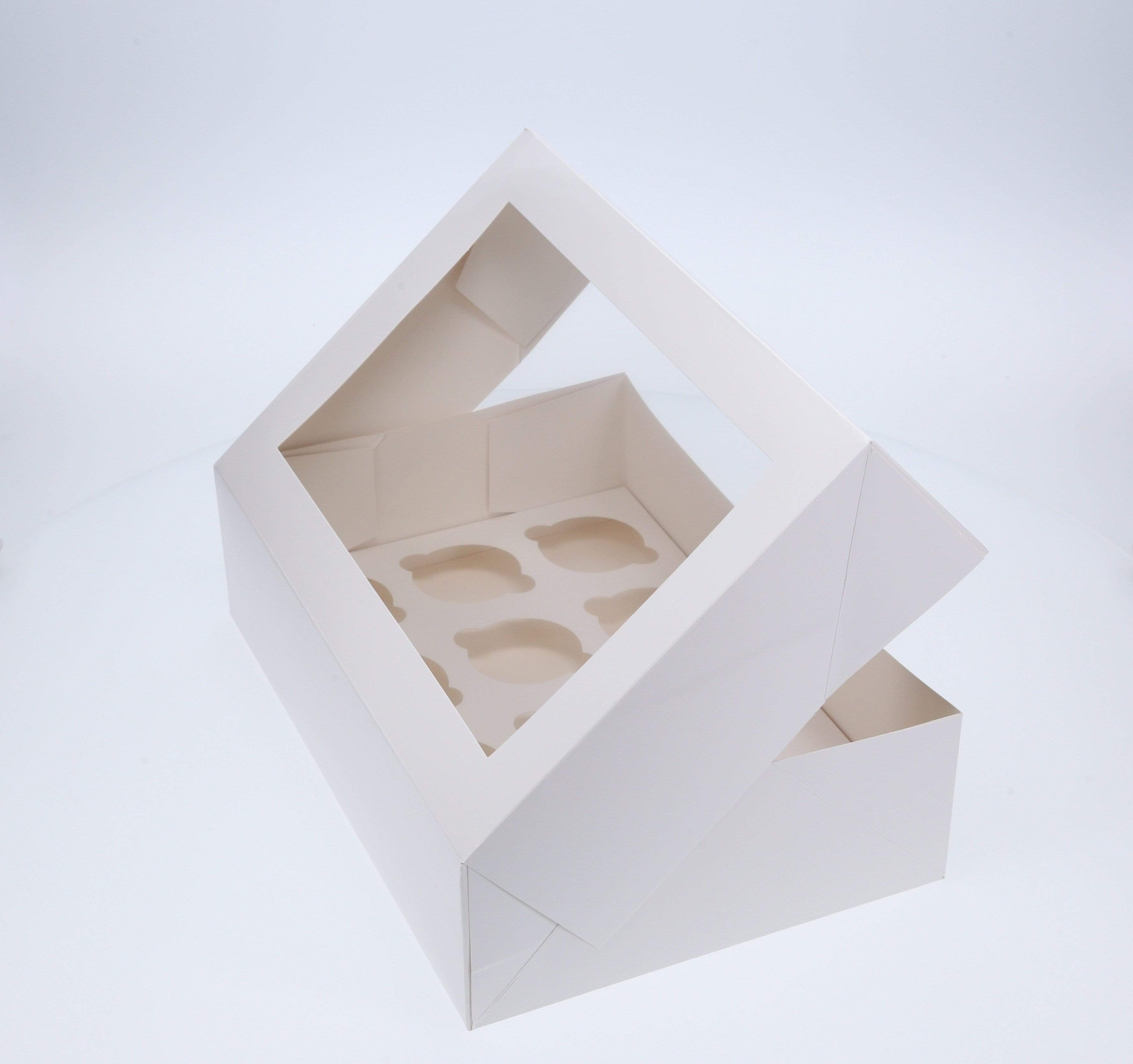 12 Regular Tall Cupcake Boxes with Clear Window - Gloss White
