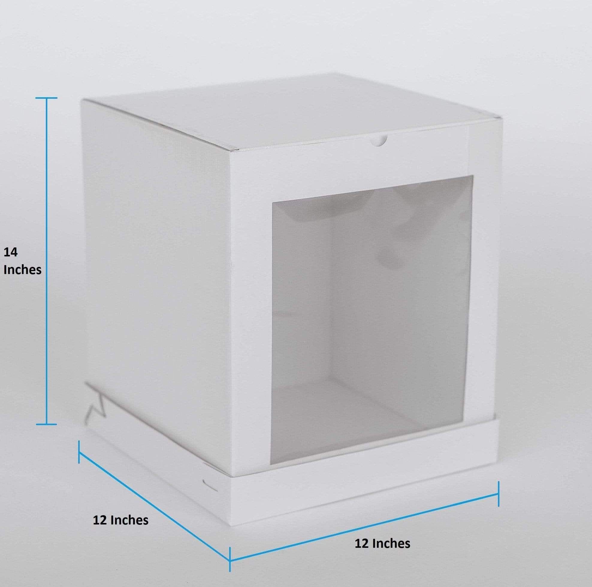 12” x 12” x 14” Tall Height Cake Box with Front Clear Window - Gloss White