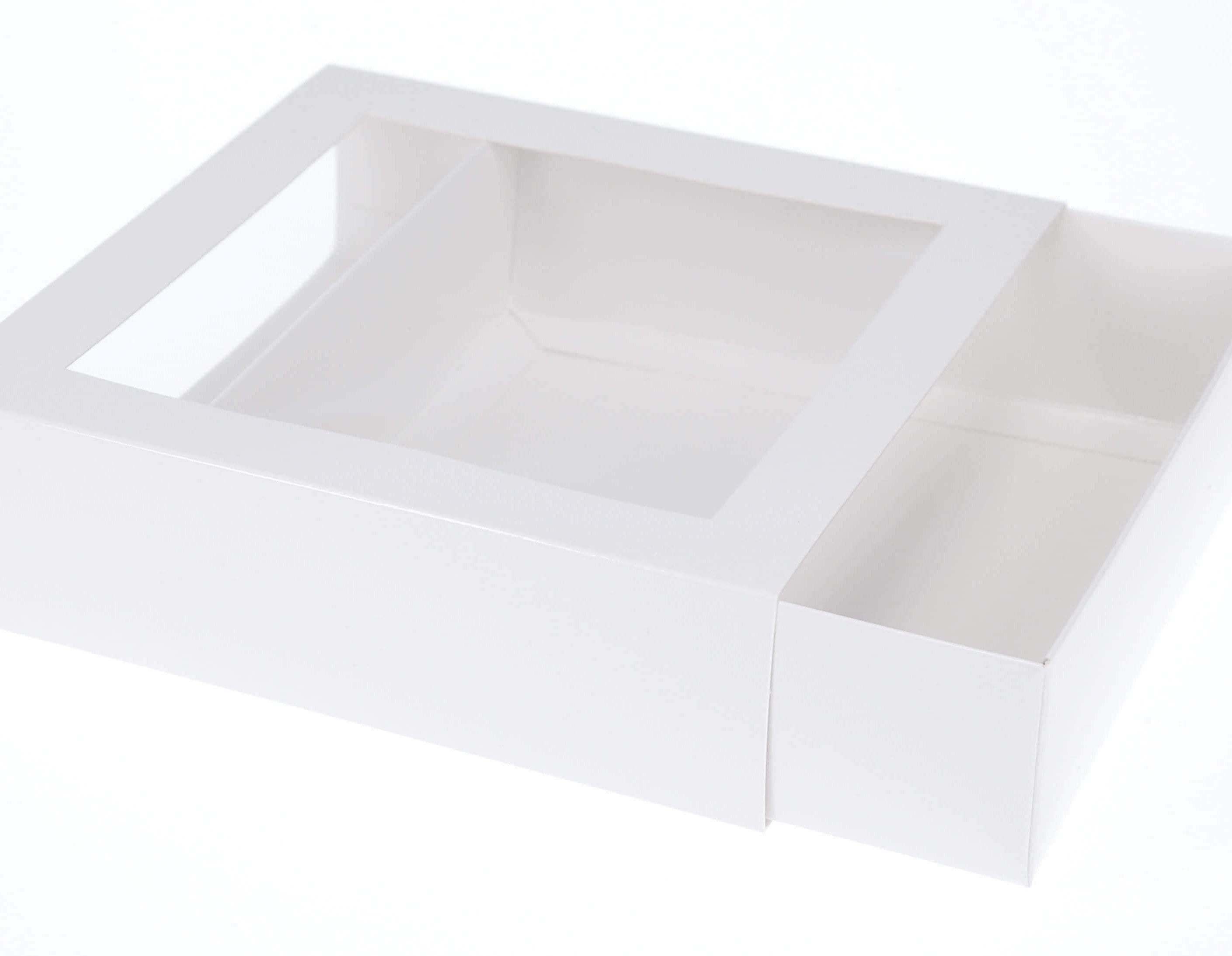 18 x 18 x 5cm Medium Cookie Dessert Box with Slide Cover & Clear Window - Gloss White