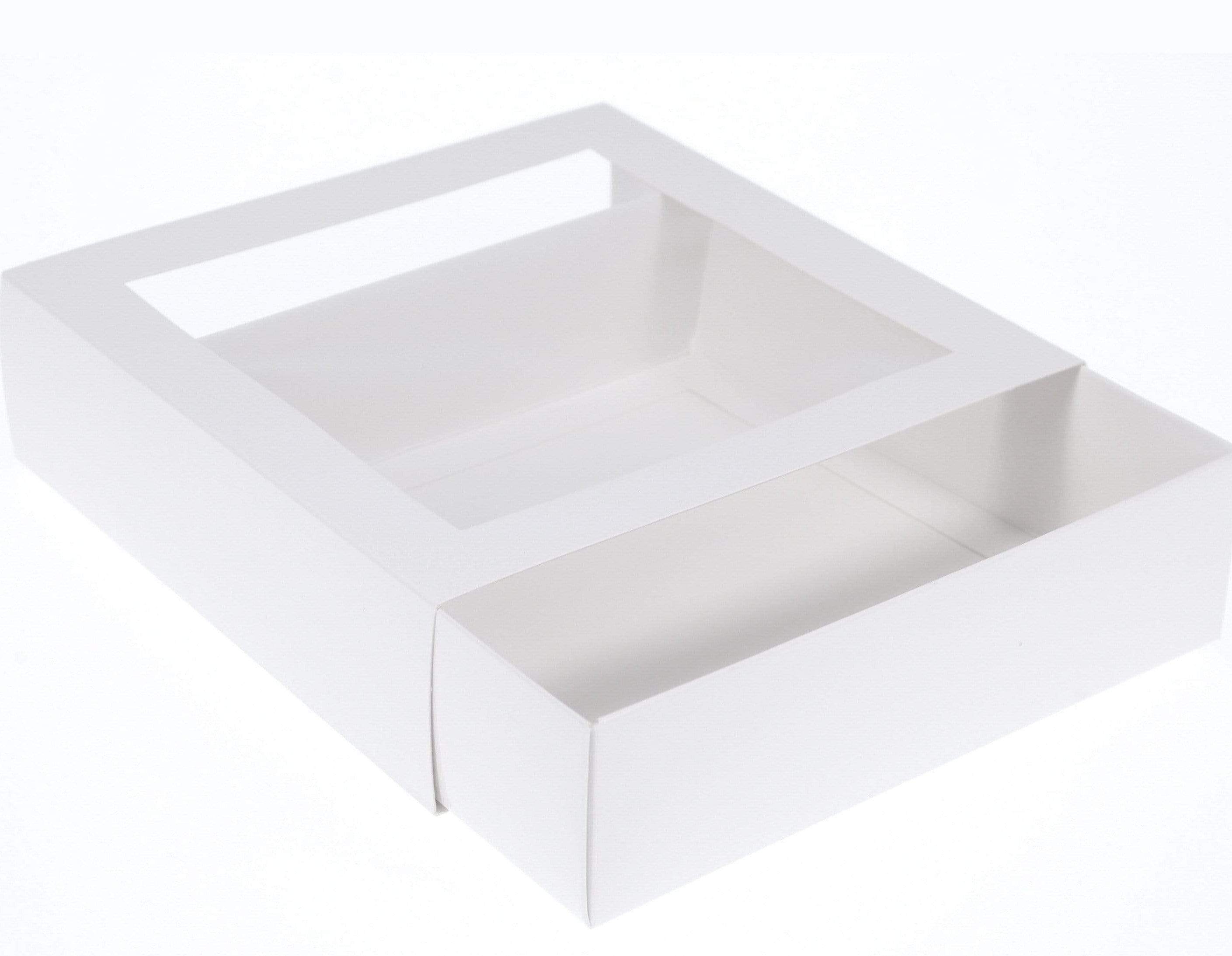 18 x 18 x 5cm Medium Cookie Dessert Box with Slide Cover & Clear Window - Gloss White
