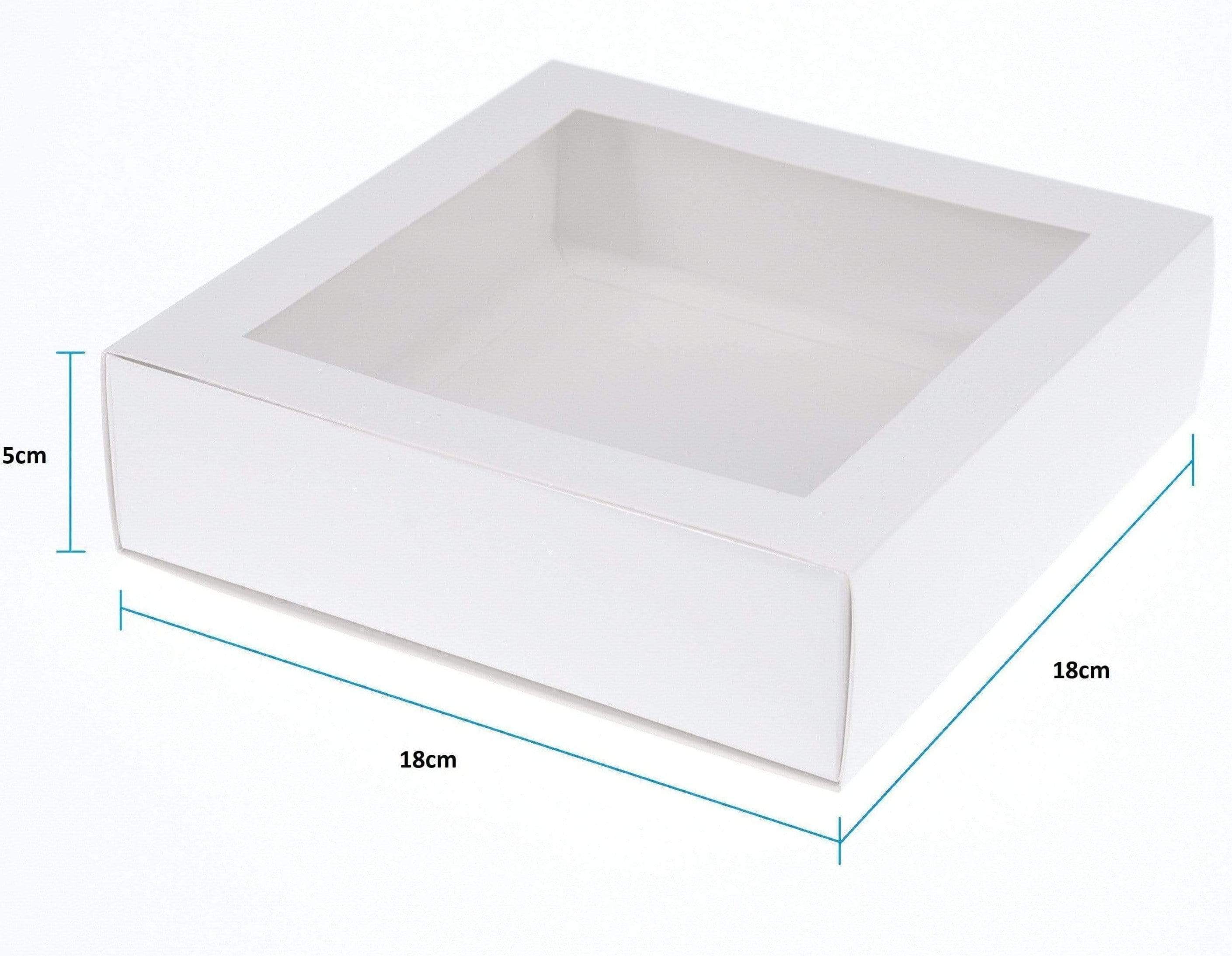 18 x 18 x 5cm Medium Cookie Dessert Box with Slide Cover & Clear Window - Gloss White