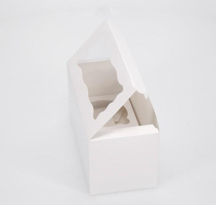 2 Mini Cupcake Boxes with Clear Window - Gloss White
