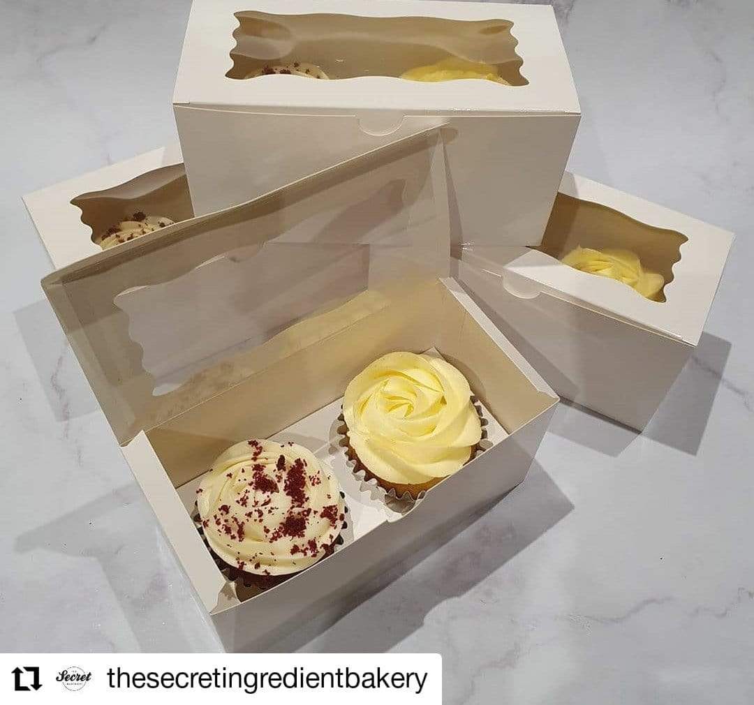2 Regular Cupcake Boxes with Clear Window - Gloss White
