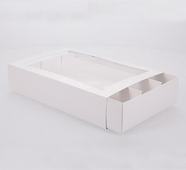 24 Macaron Dessert Box with Slide Cover & Clear Window - Gloss White