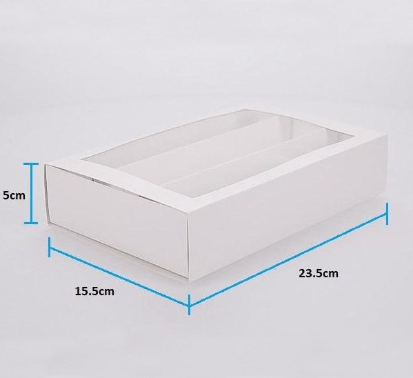 24 Macaron Dessert Box with Slide Cover & Clear Window - Gloss White