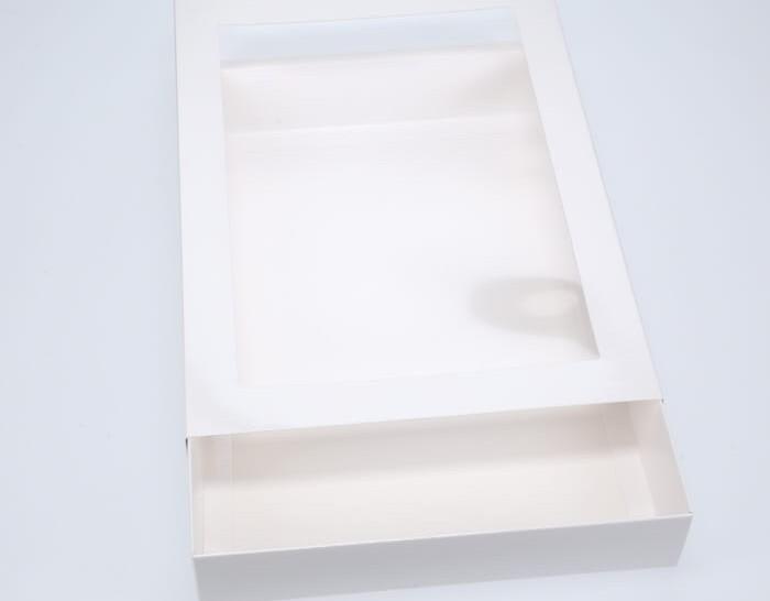32 x 23 x 5cm X-Large Cookie Dessert Box with Slide Cover & Clear Window - Gloss White
