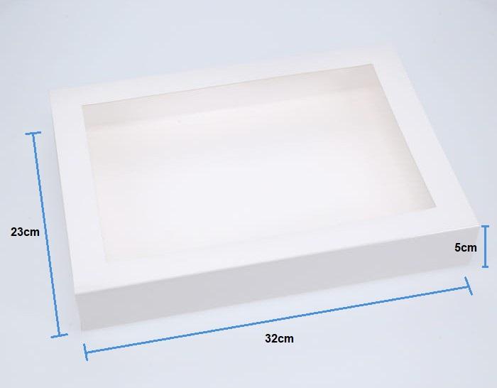 32 x 23 x 5cm X-Large Cookie Dessert Box with Slide Cover & Clear Window - Gloss White