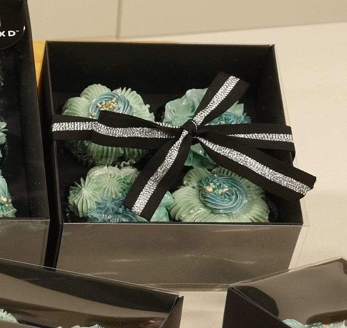 4 Regular Cupcake Boxes with Clear Slide Cover - Black Designer Range