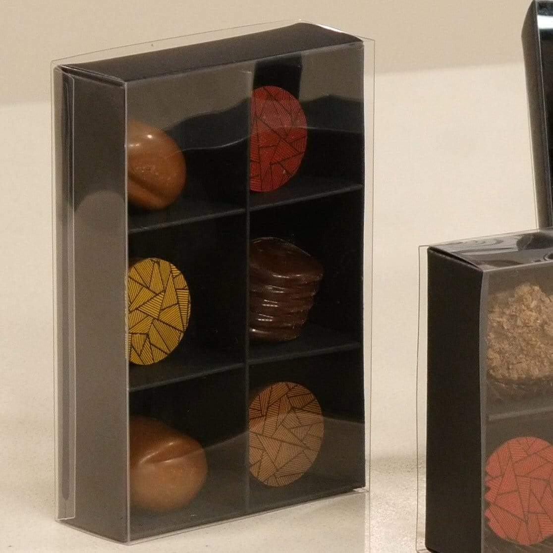 6 Chocolate Box with Clear Slide Cover - Black Designer Range