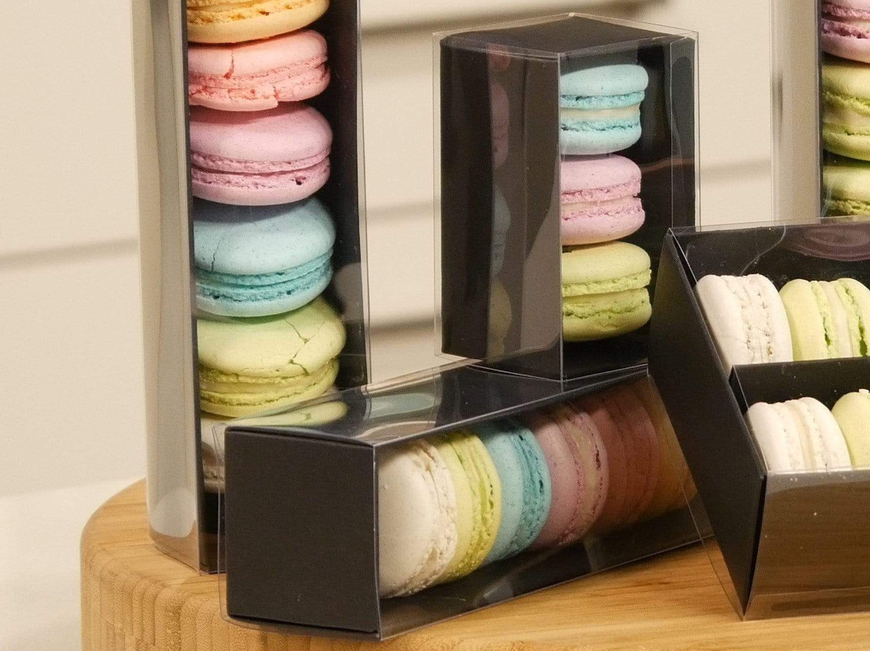 6 Macaron Dessert Box with Clear Slide Cover - Black Designer Range