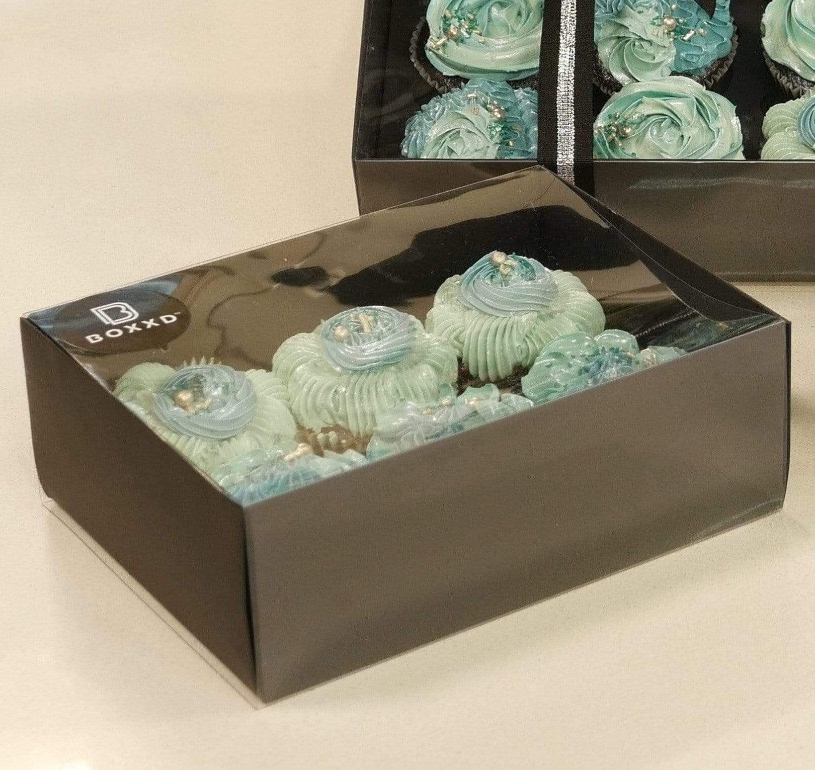 6 Regular Cupcake Boxes with Clear Slide Cover - Black Designer Range