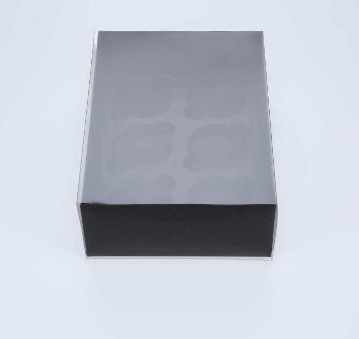 6 Regular Cupcake Boxes with Clear Slide Cover - Black Designer Range