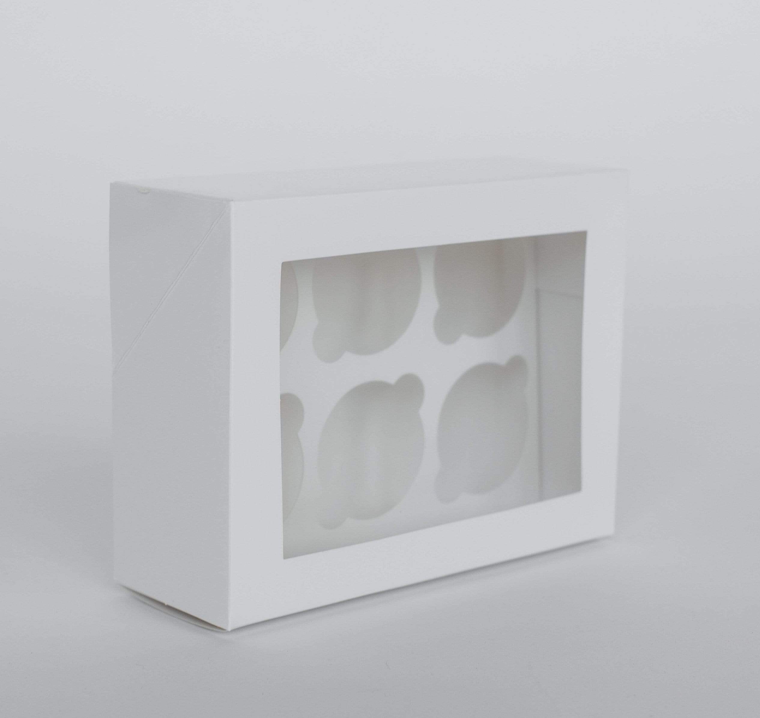 6 Regular Cupcake Boxes with Clear Window - Gloss White