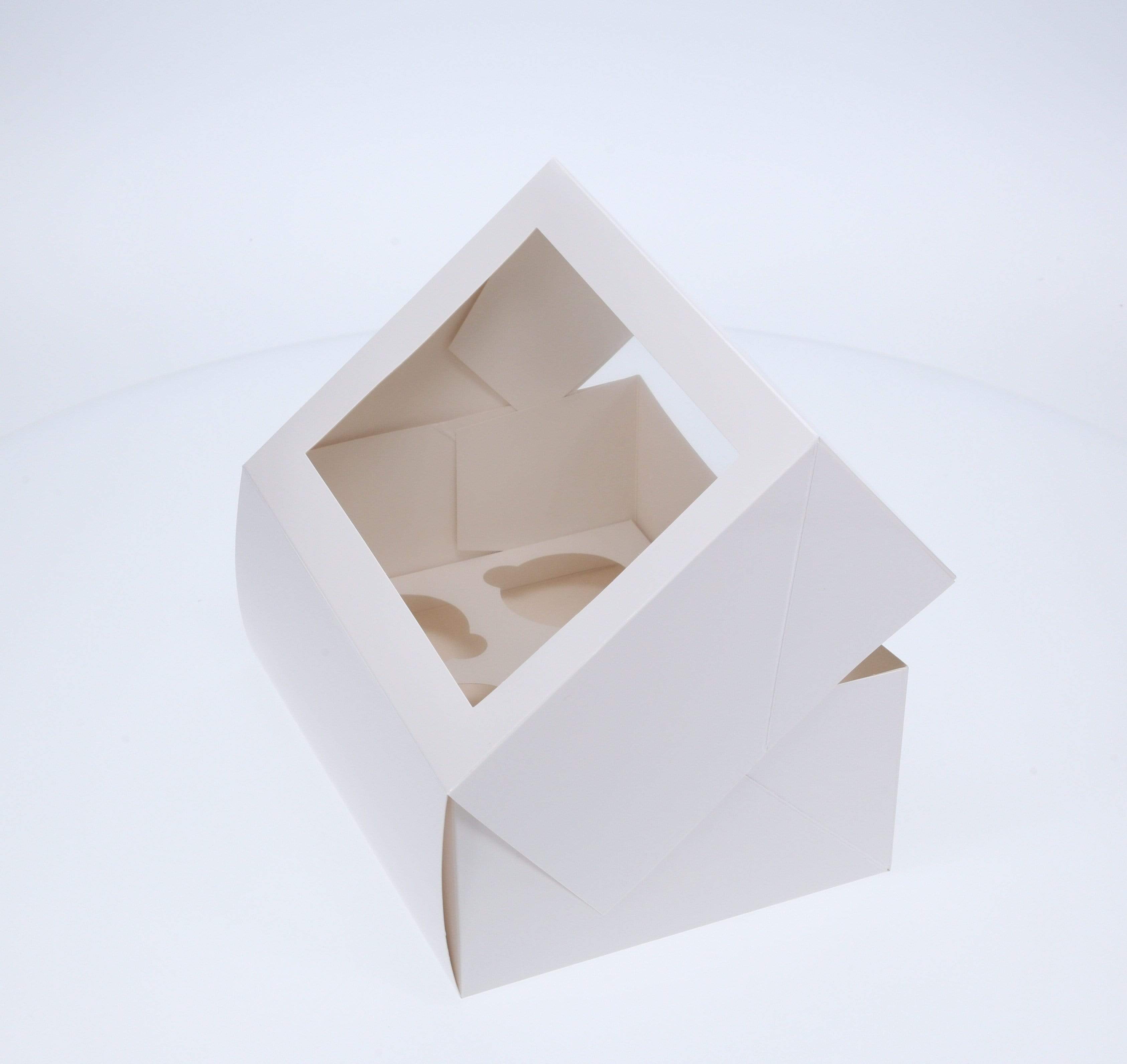 6 Regular Tall Cupcake Boxes with Clear Window - Gloss White