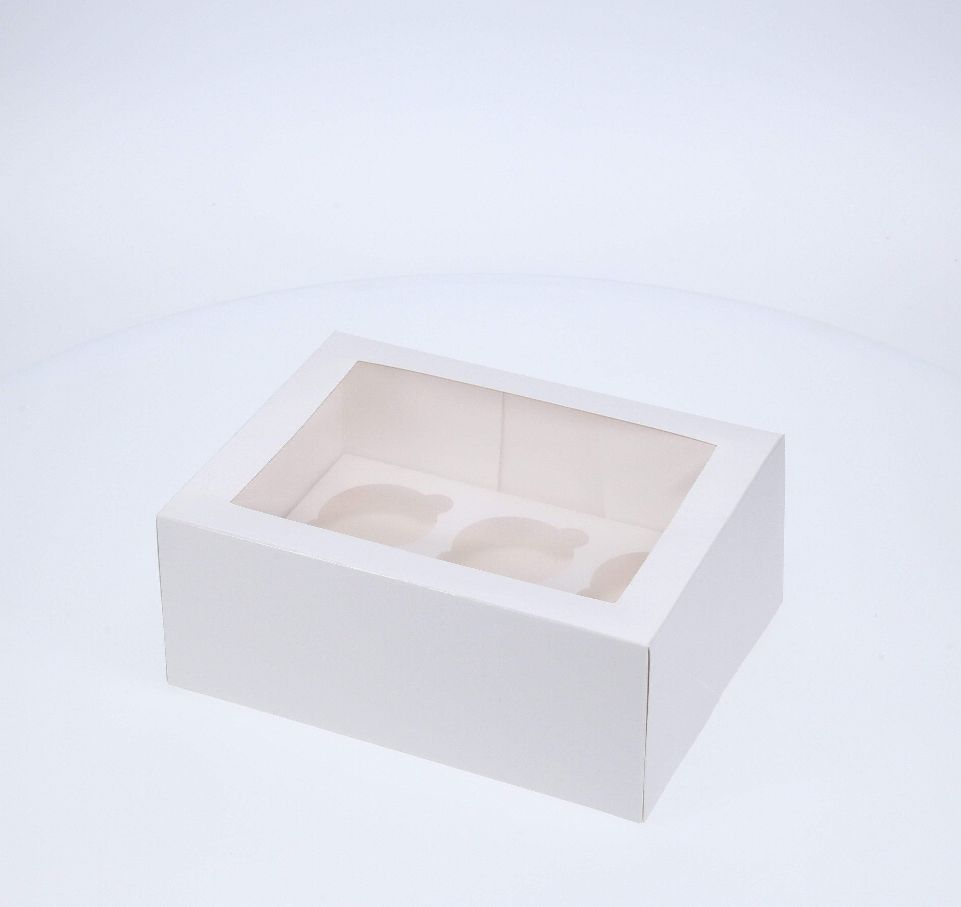 6 Regular Tall Cupcake Boxes with Clear Window - Gloss White