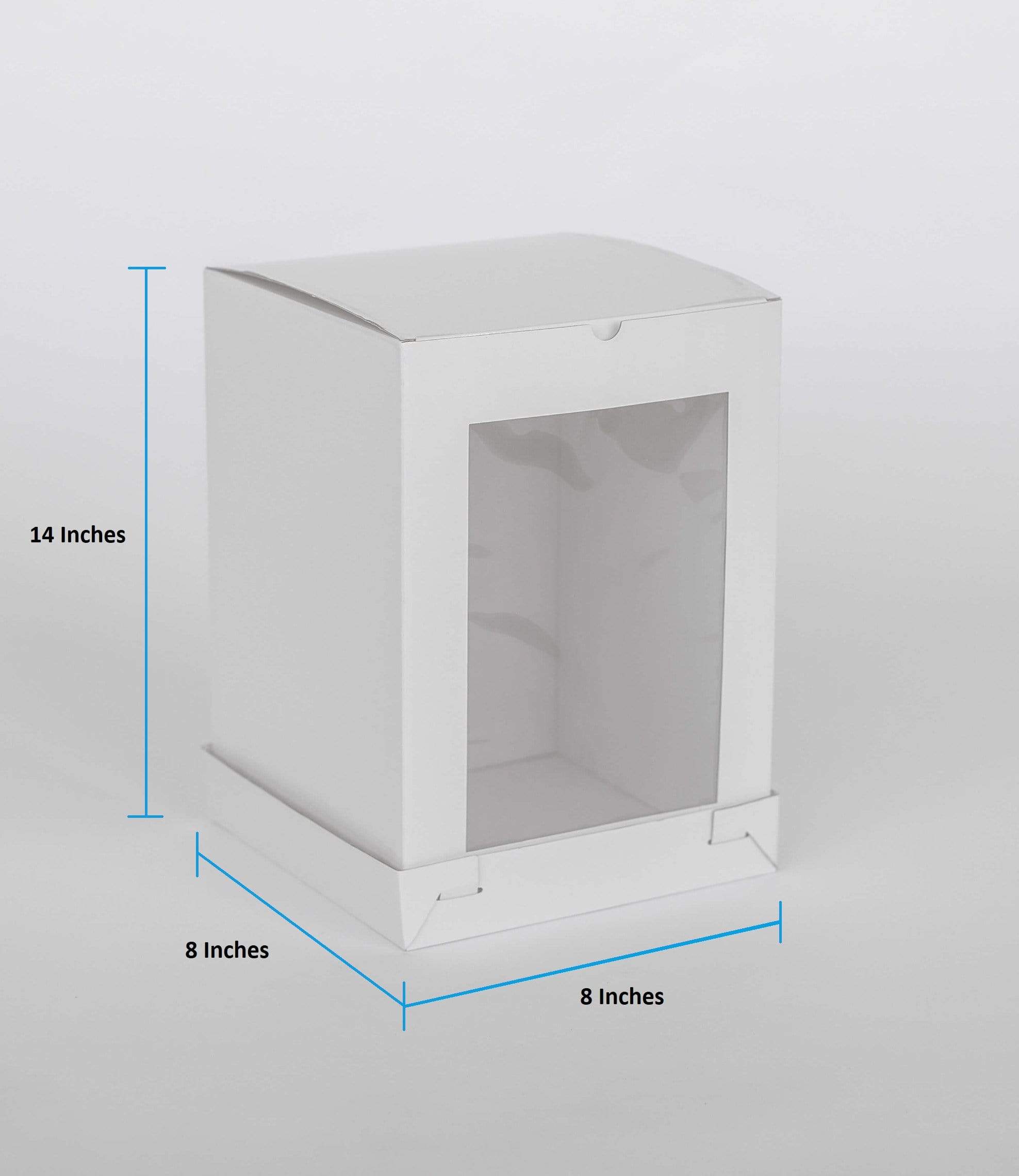 8” x 8” x 14” Tall Height Cake Box with Front Clear Window - Gloss White