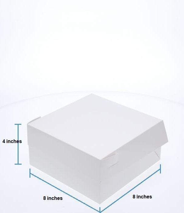8” x 8” x 4” Low Height Cake Dessert Box with Top Cover - Gloss White