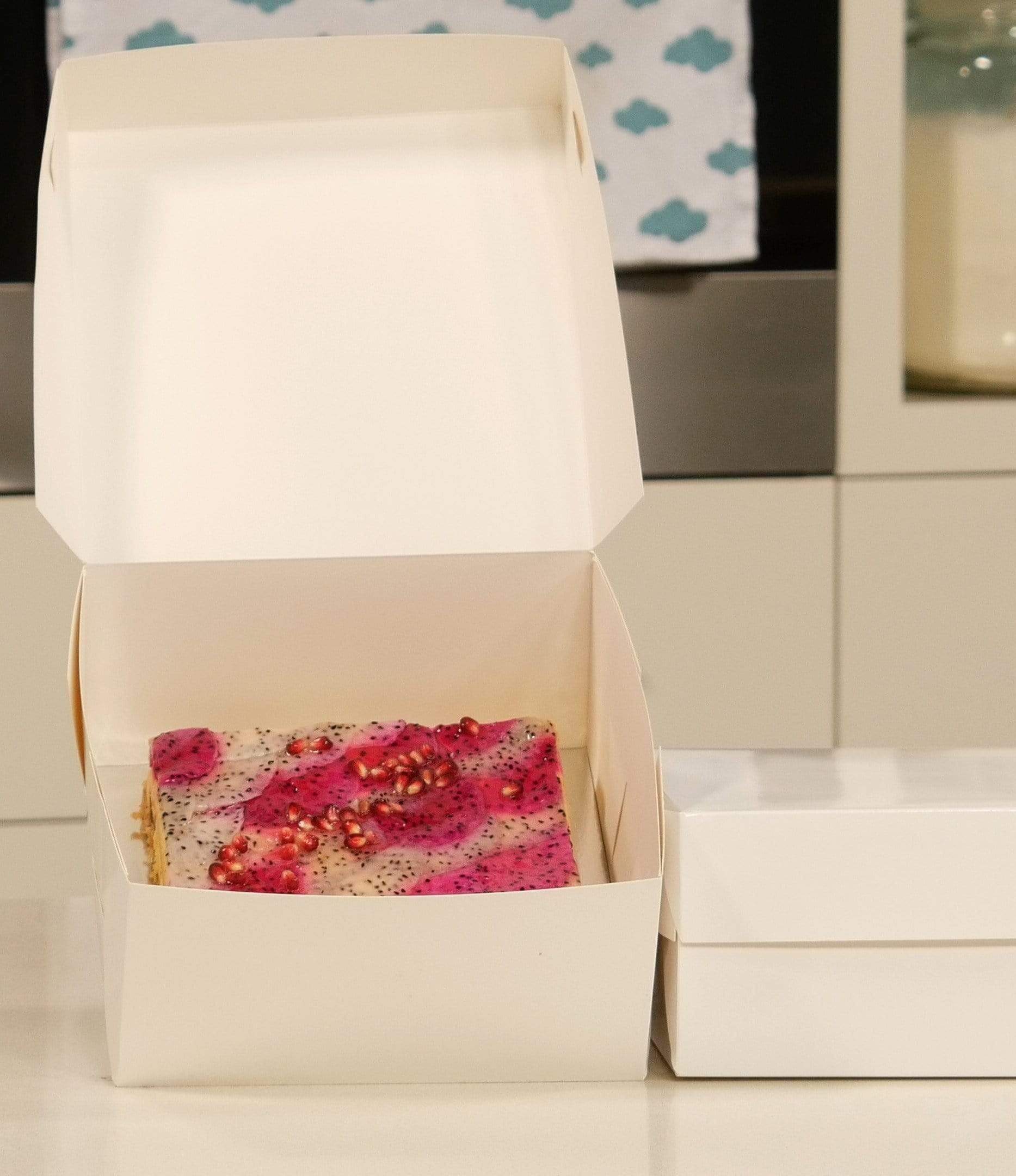 8” x 8” x 4” Low Height Cake Dessert Box with Top Cover - Gloss White